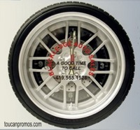racing tire clock, pad printed examples