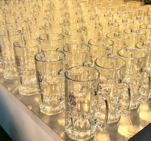 glass mugs, pad printed example